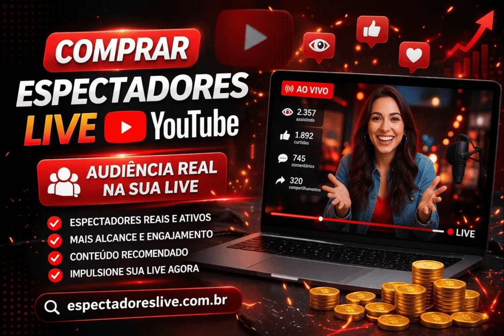 Comprar espectadores live YouTube ajuda sua transmissão a ter mais presença, movimento e prova social sem pedir senha do canal.