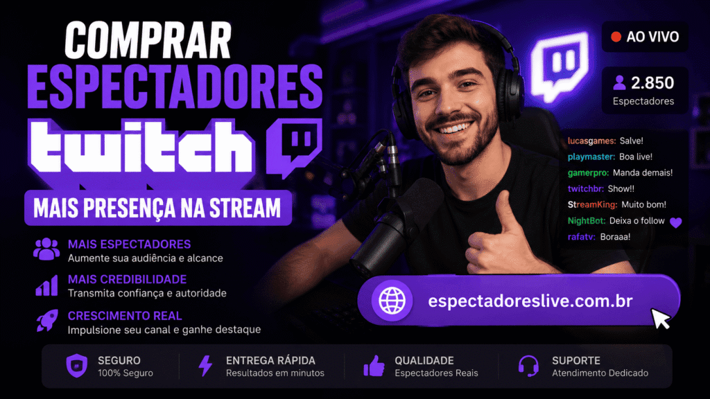 Comprar espectadores Twitch ajuda sua stream a ter mais presença, movimento e prova social sem pedir senha. Veja pacotes no site.