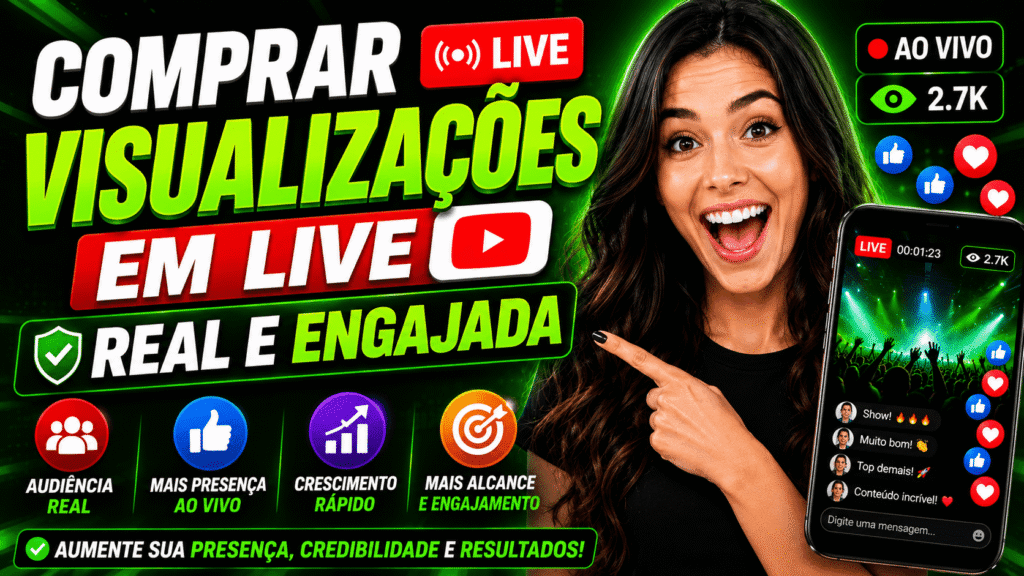 Comprar visualizações em live ajuda sua transmissão a ter mais presença, movimento visual e prova social sem pedir senha.