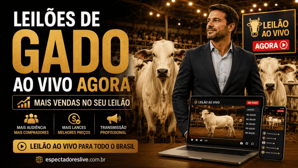 Leilões de gado ao vivo agora com mais presença, movimento e prova social para sua transmissão rural. Veja como divulgar melhor.  leilões de gado ao vivo agora