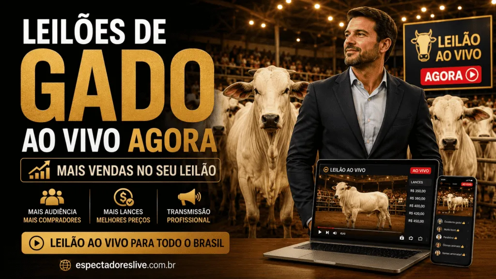 Leilões de gado ao vivo agora com mais presença, movimento e prova social para sua transmissão rural. Veja como divulgar melhor. leilões de gado ao vivo agora