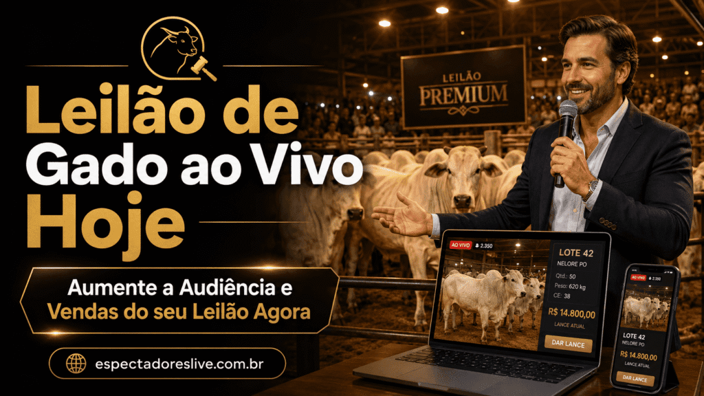 Leilão de gado ao vivo hoje com mais presença, movimento e prova social para sua transmissão rural. Veja como divulgar melhor.