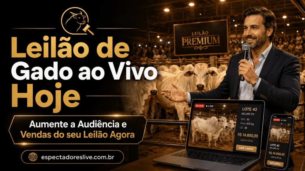 Leilão de gado ao vivo hoje com mais presença, movimento e prova social para sua transmissão rural. Veja como divulgar melhor.