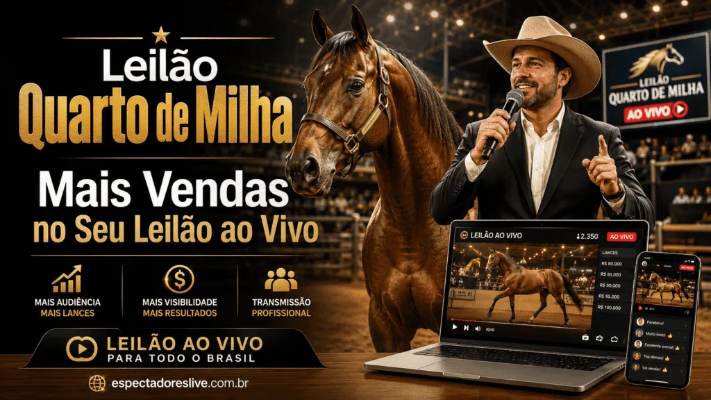 Leilão Quarto de Milha com mais presença, movimento e prova social para sua transmissão ao vivo. Veja como divulgar melhor.