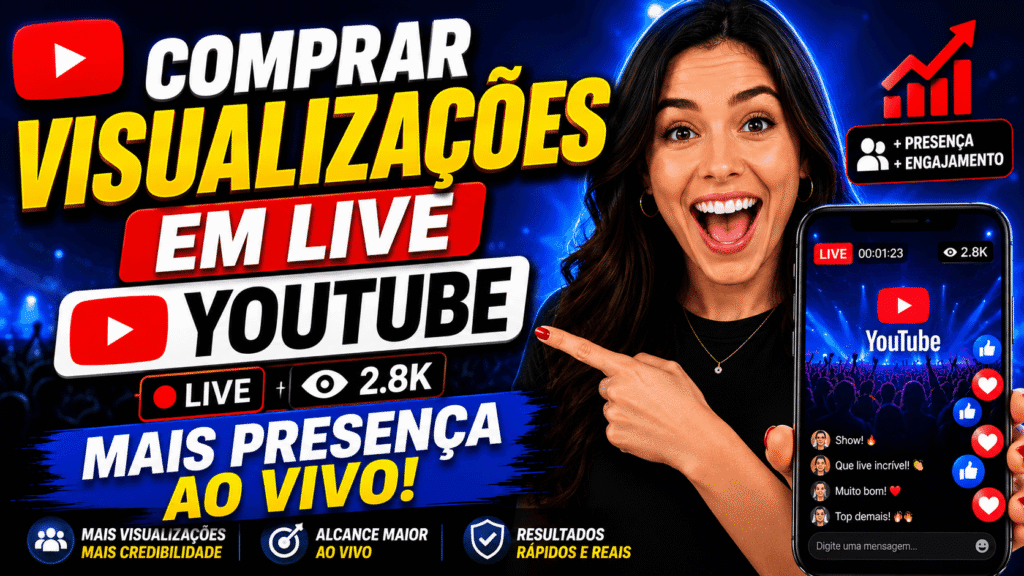 Comprar visualizações em live YouTube ajuda sua transmissão a ter mais presença, movimento visual e prova social sem pedir senha.